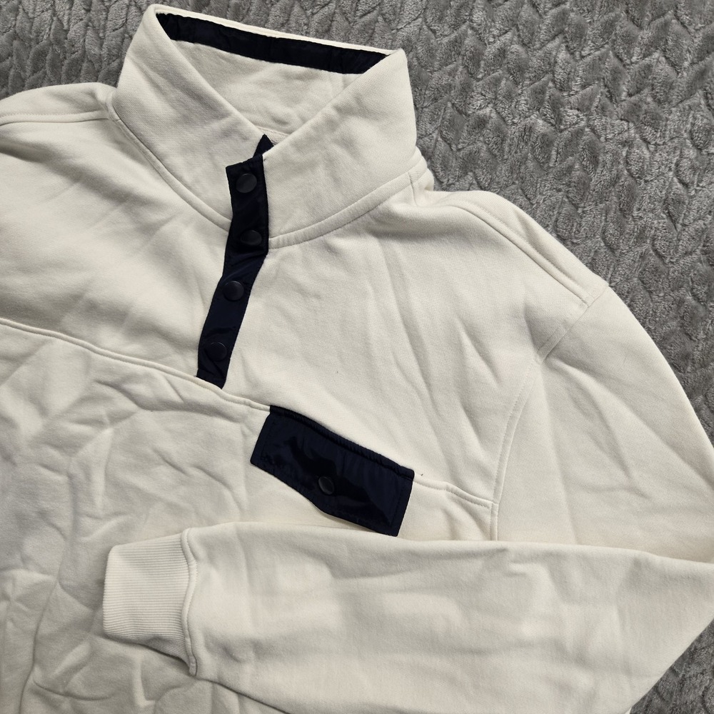 St Johns Bay Outdoor Cream Pullover Sweater Snap Buttons Chest Pocket Mens XL